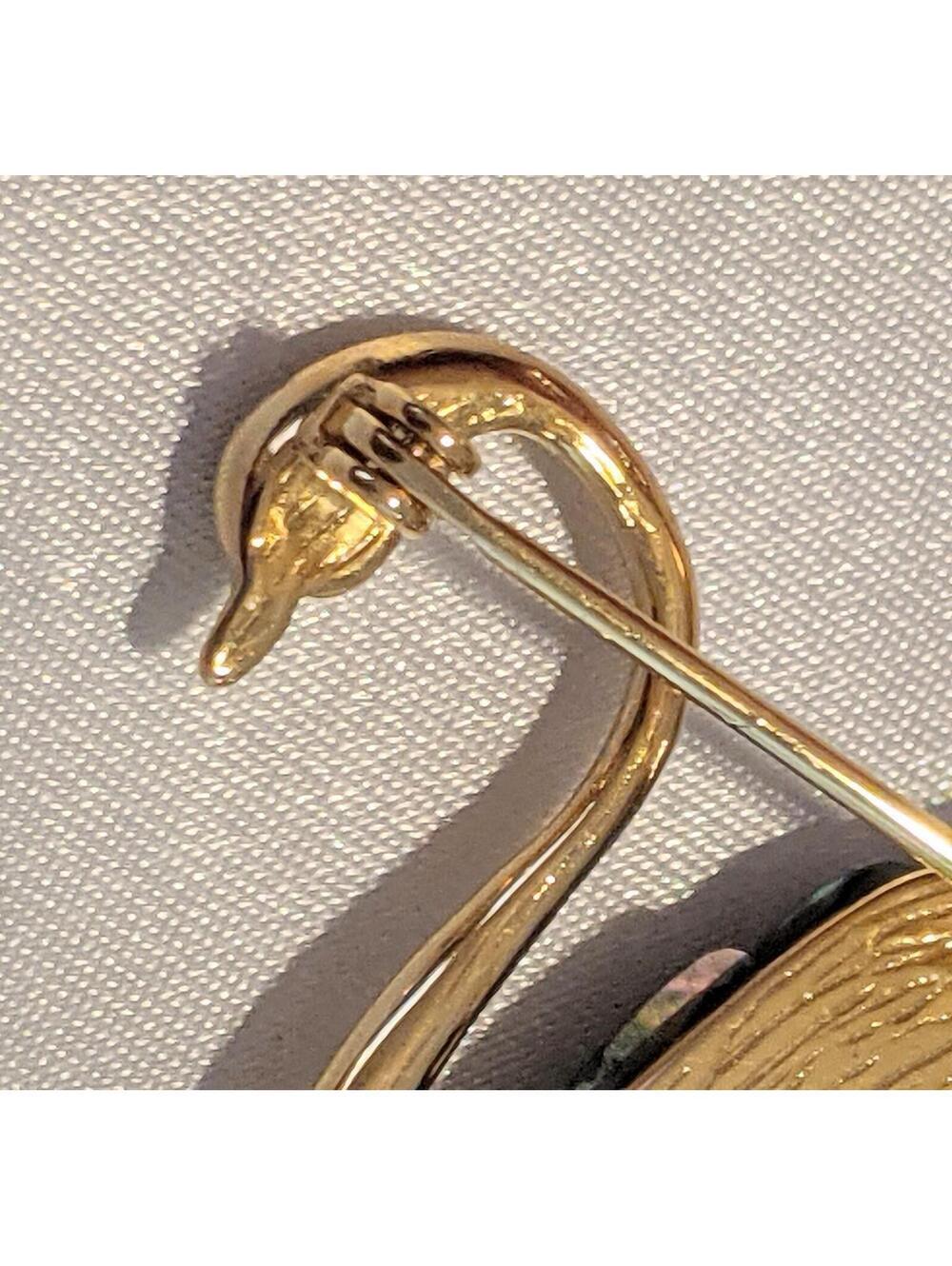 Vintage Gold Tone SWAN Shaped Pin Brooch w/ Inset Abalone Lucite Rainbow Swirls - Picture 7 of 9